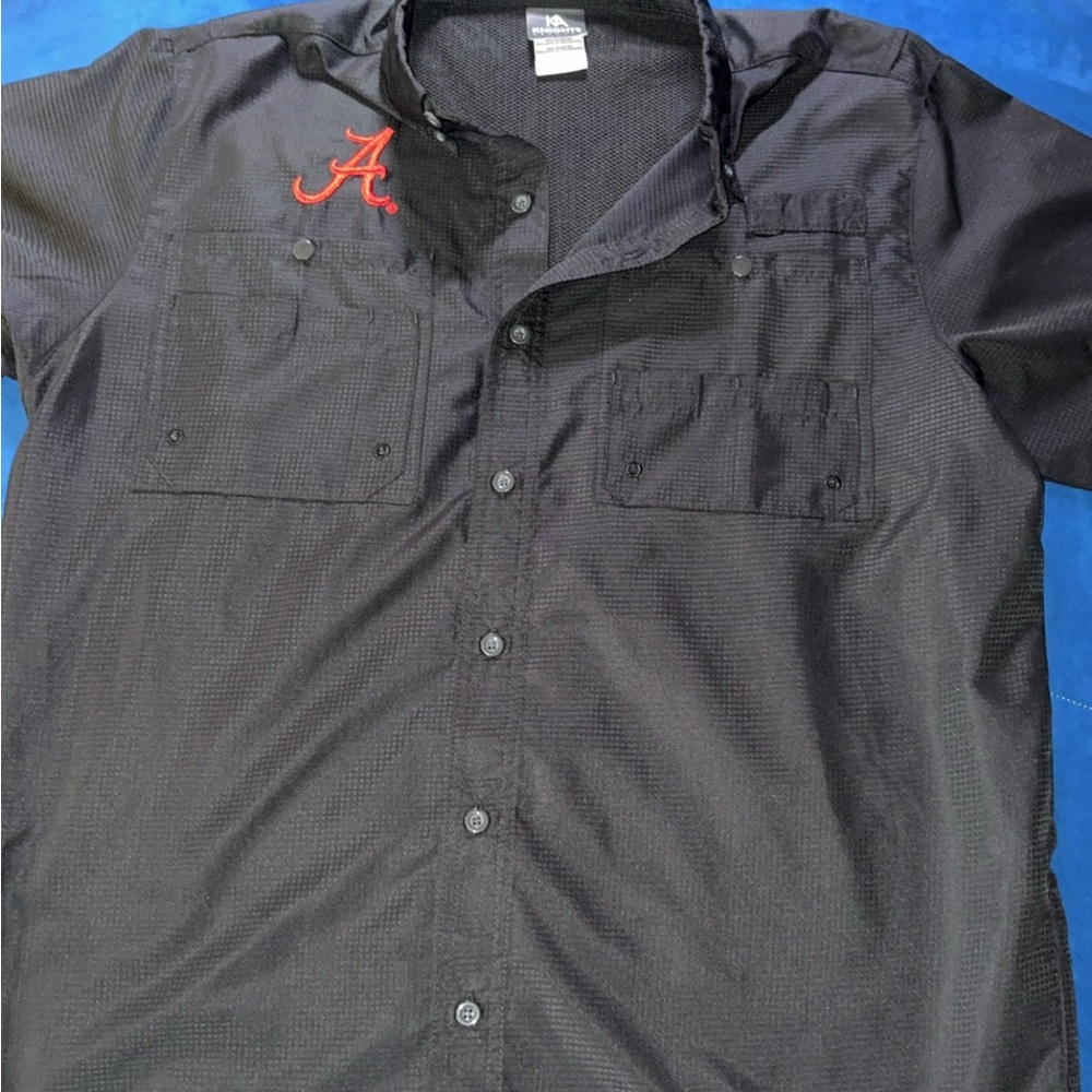 University of Alabama Black Polyester Button-Up Shirt with Red A Patch